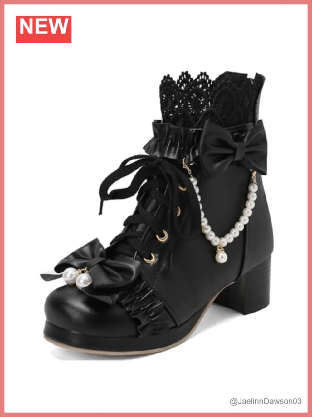 Women's Lolita Ankle Boots Chunky Mid Heel Lace Up Synthetic Bow